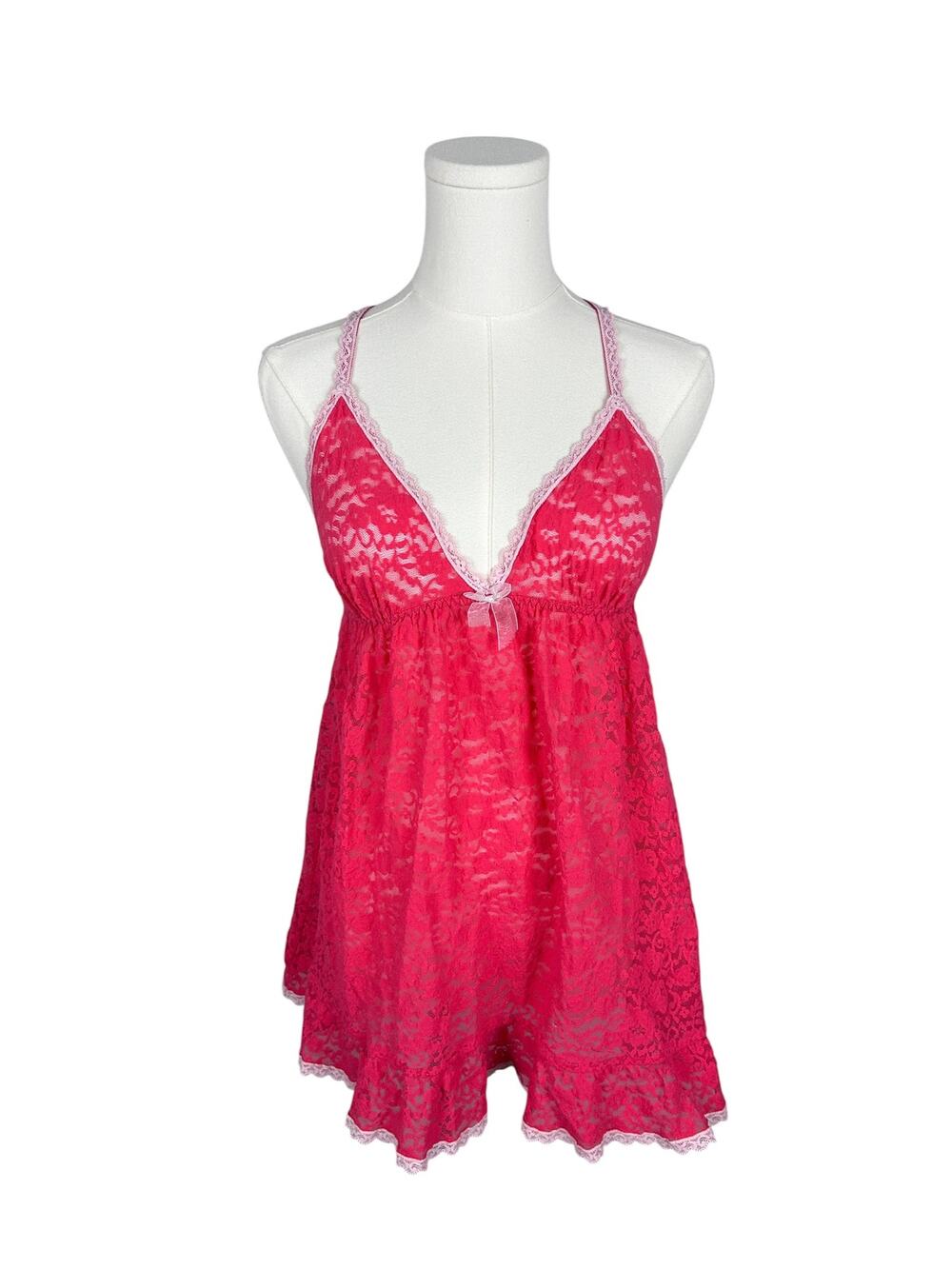 Victoria's Secret Red Floral Lace Cross Back Baby Doll Lingerie Slip Top L